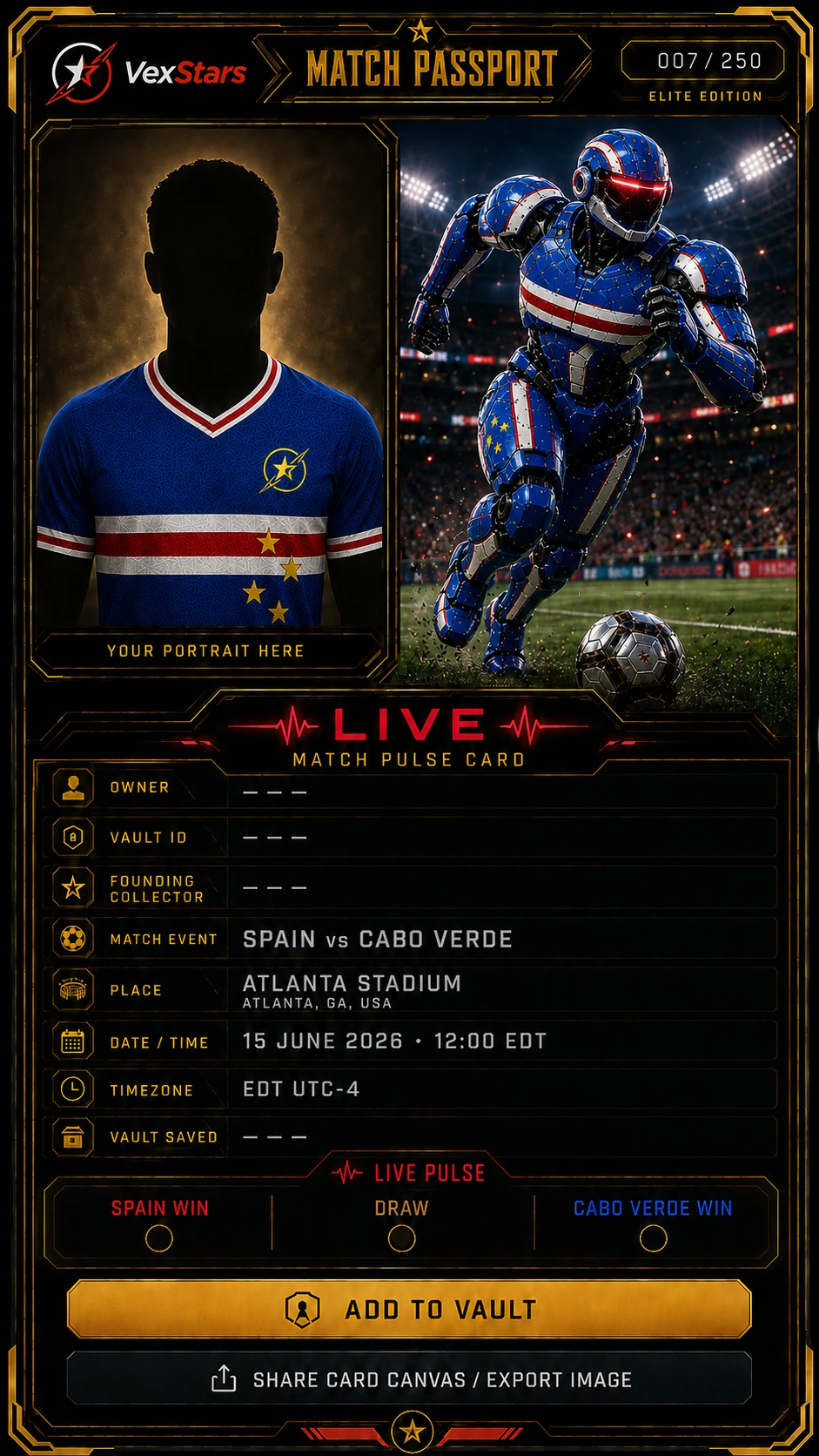 Sample personalized fan portrait card from VexStars