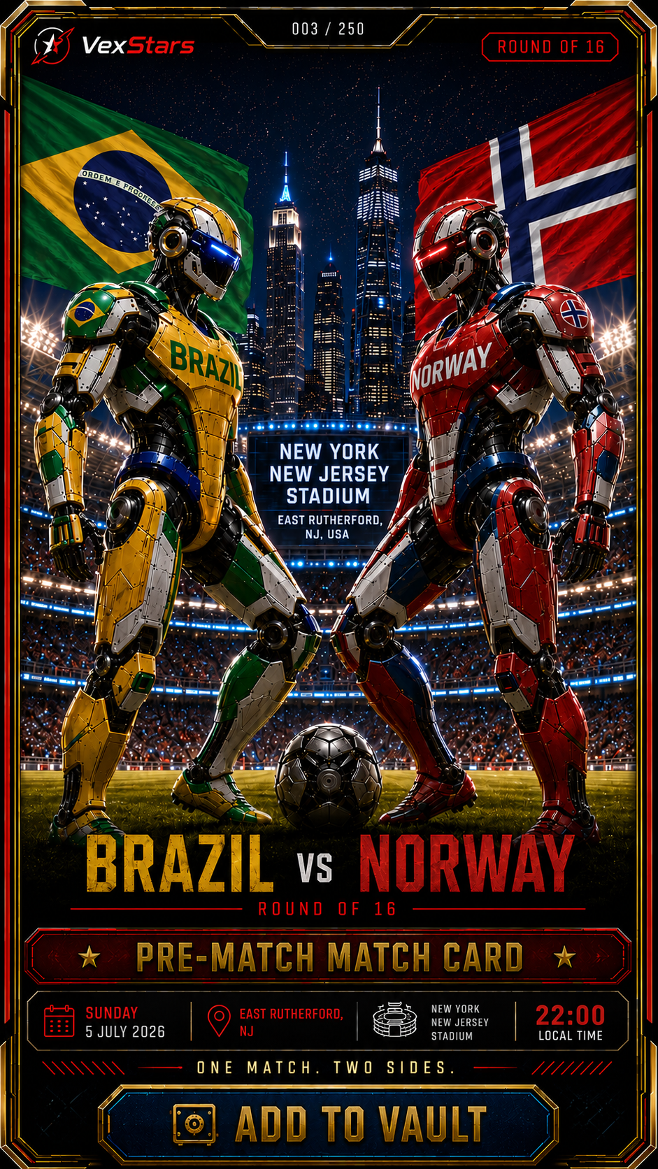 VexStars Brazil vs Norway Round of 16 match card front