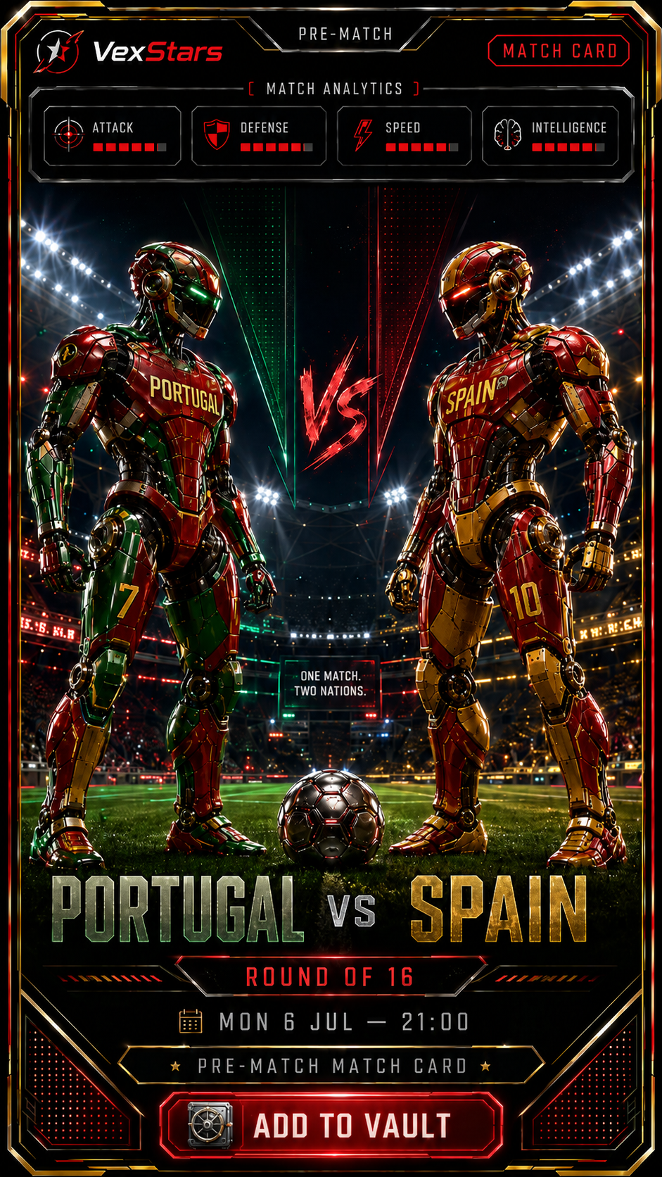 VexStars Portugal vs Spain Round of 16 match card front